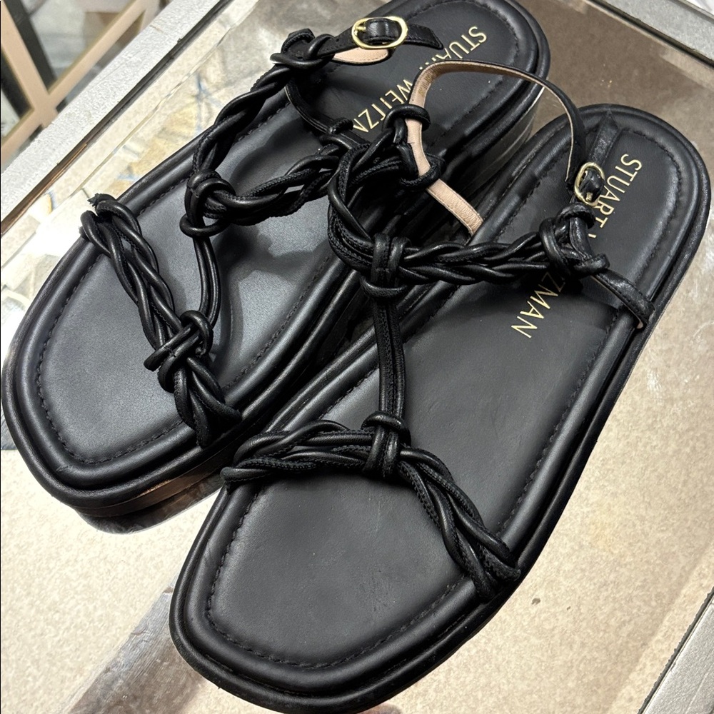 Stuart Weitzman Black Braided Slingback Platform Sandals 11.5 - Picture 4 of 6